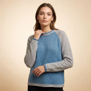 Unisex Cashmere-Pullover in Blau & Grau