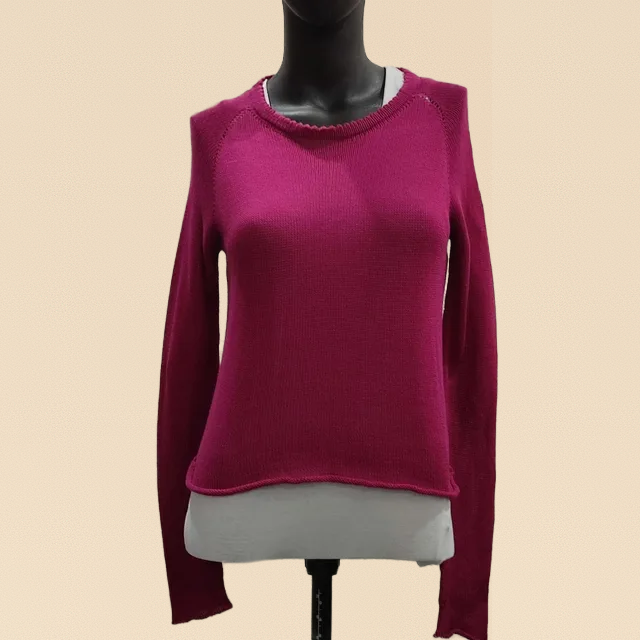 Baumwolle-Pullover Raglan in Beere (Größe S) - Unikat – Bild 2