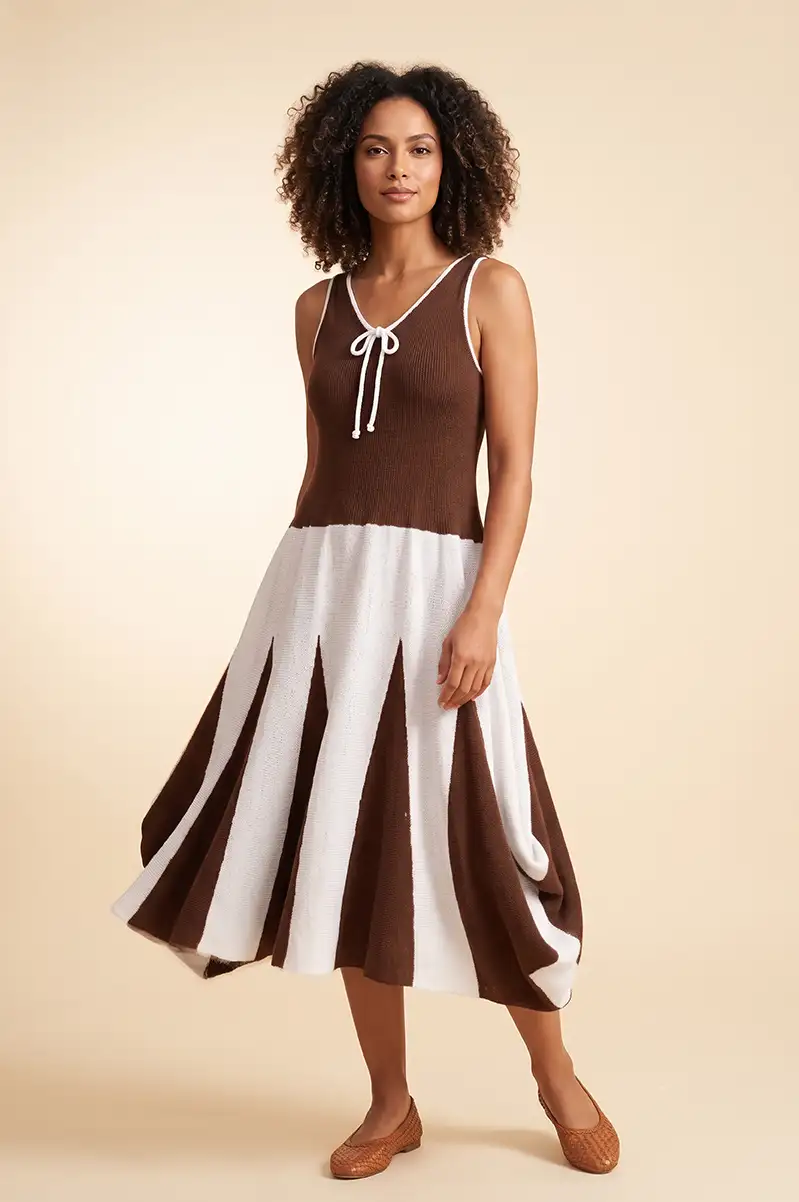 Leichtes Baumwoll-Sommerkleid „Sonnenkleid“ in Braun-Weiß